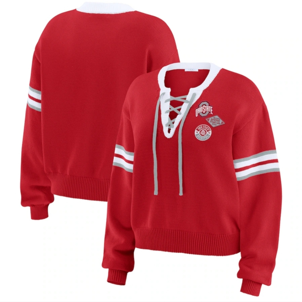 Lace-Up Pullover Sweater - Ohio State Buckeyes WEAR by Erin Andrews - Size M